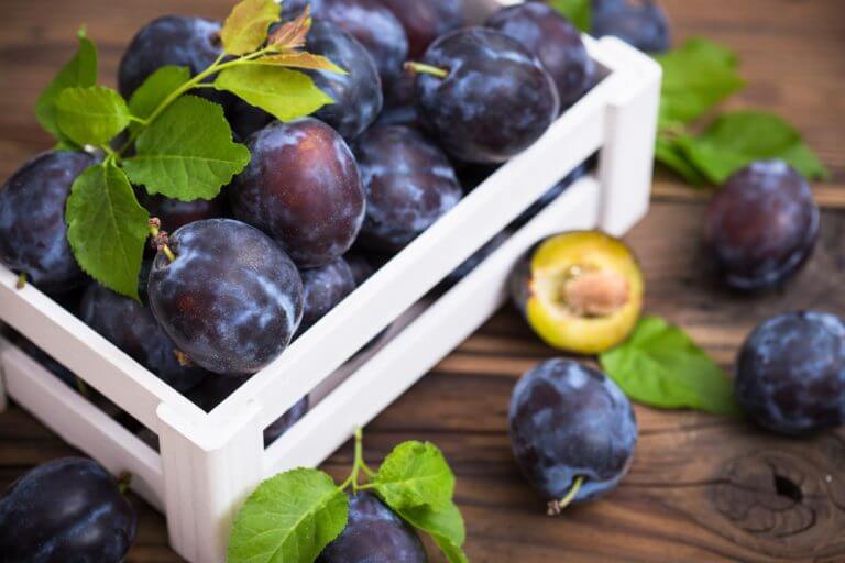 Paniers de prunes fraîches livrées au bureau